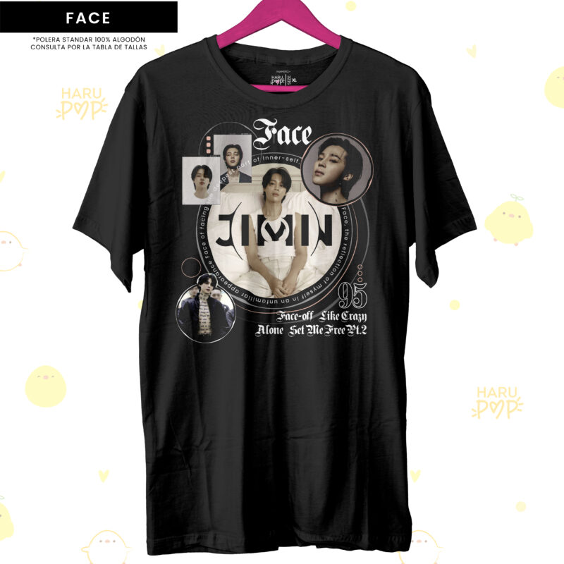 Polera Face Jimin negra – estampado grande en el pecho